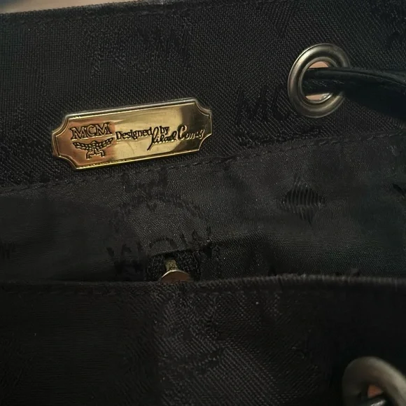 MCM Vintage Black and Gold Hardware Jacquard Classic Drawstring Nylon Backpack MCM Vintage Black and Gold Hardware Jacquard Classic  main image 4